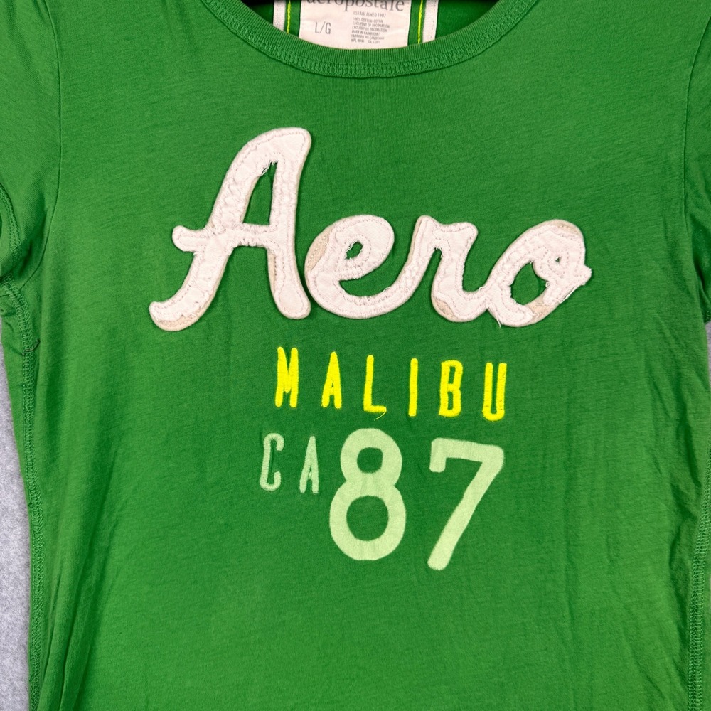 Vintage Aeropostale T Shirt Womens Large Green Y2K Spellout Graphic Tee Preppy - Picture 4 of 7